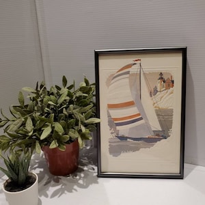 Vintage Racing Sailboat Signed Harry Wysocki Embossed Print Framed, Textured Sailboat Wall Art, Sailboat Wall Decor, Beach Lakehouse Decor