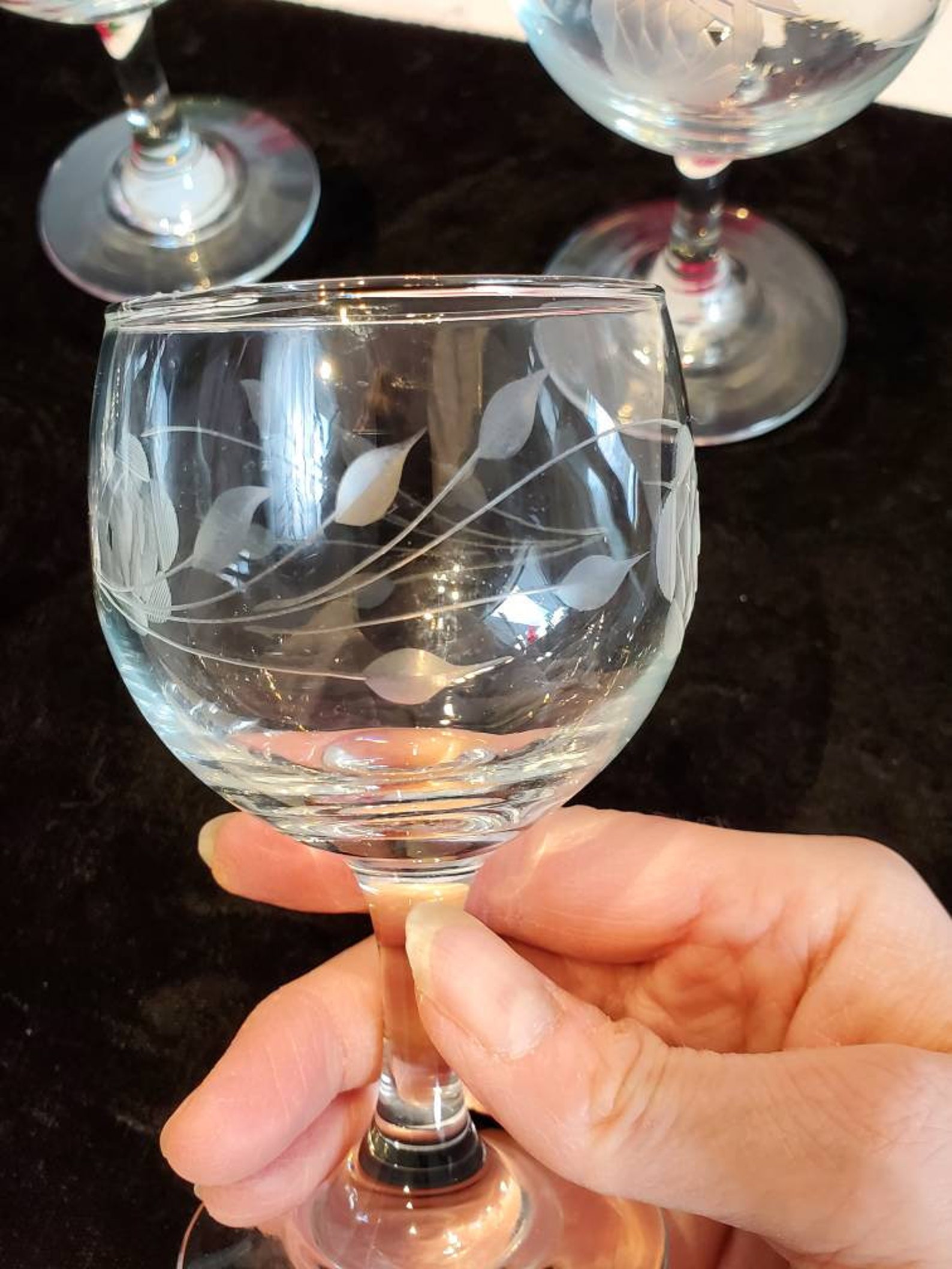 Vintage Rose Wine Cordial Liquor Glasses Etched Roses Clear Etsy