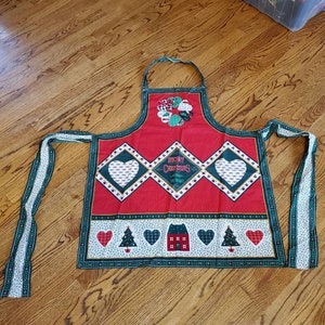 Vintage Christmas Cooking Apron, Vintage Christmas Linens, Retro Cooking Aprons, Christmas Clothing, Christmas Baking Apron, Country Linens