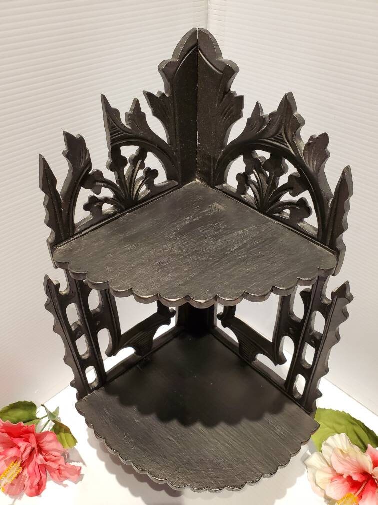 Vintage Victorian Style Black Wood Table Top Corner Shelf Etsy