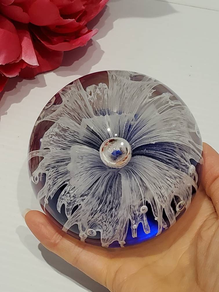 【美品】ムラーノガラス ペーパーウエイト 金彩 花柄 ミルフォオリ ムラーノ ボヘミア ガラスペーパーウェイト 文鎮