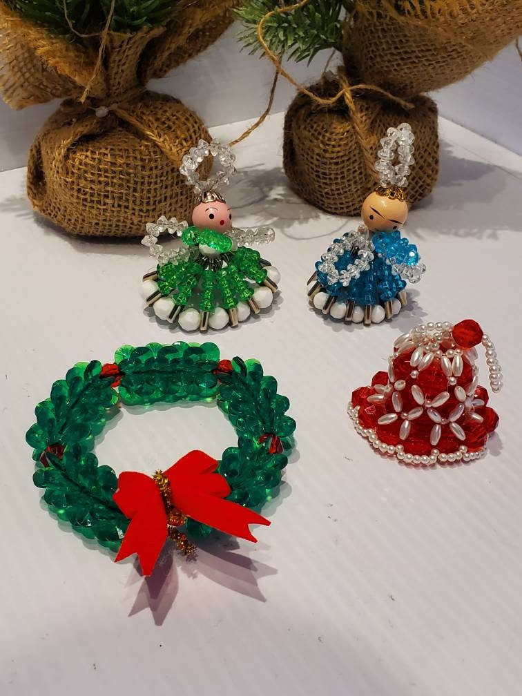 * vintage ornament ❀ ベイビー ୨୧ *オーナメント Vintage Beaded Angel Wreath Bell Christmas Ornaments, Safety