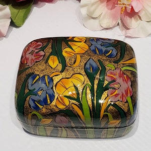Vintage Paper Mache Style Floral Trinket Box, Decorative Box, Spring Summer Decor, Floral Jewelry Box, Handpainted Floral Box, Floral Decor