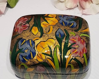 Vintage Paper Mache Style Floral Trinket Box, Decorative Box, Spring Summer Decor, Floral Jewelry Box, Handpainted Floral Box, Floral Decor