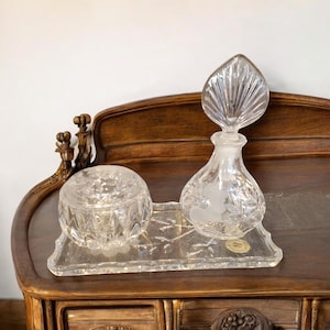 Vintage Princess House Lead Crystal Dresser Tray Set, Crystal Perfume Decanter, Crystal Tray, Crystal Jewelry Box, Crystal Vanity Set