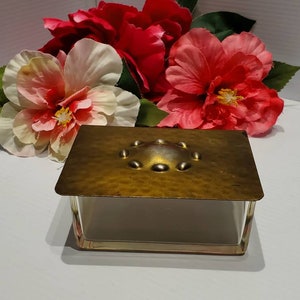 Vintage Hammered Brass Clear Glass Jewelry Box, Trinket Box, Decorative Metal Glass Box, Catch All Box, Jewelry Glass Box, Catch All Box