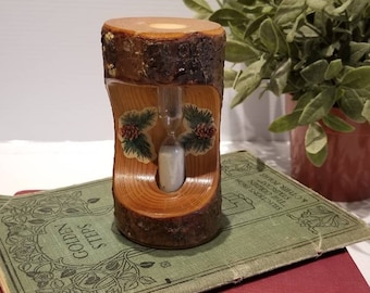 Vintage Wooden 3 Minute Sand Timer, Hand Carved, Hour Glass Timers, Rustic Kitchenware, Egg Timers, Vintage Kitchen Gadget, Folk Art, Cabin