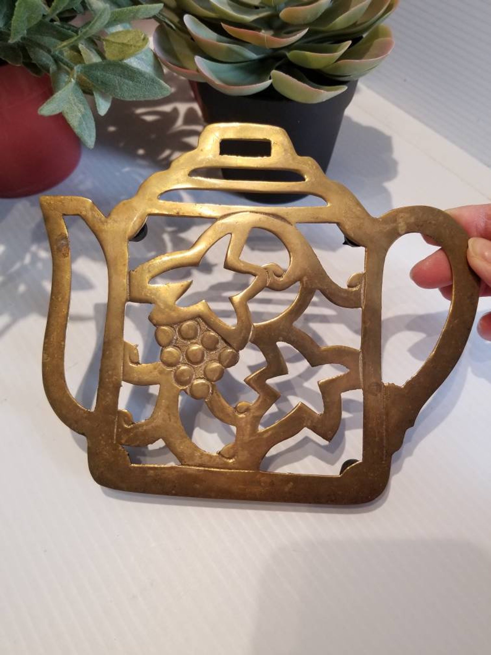 Vintage Brass Teapot Trivet Old Metal Trivets Vintage Etsy