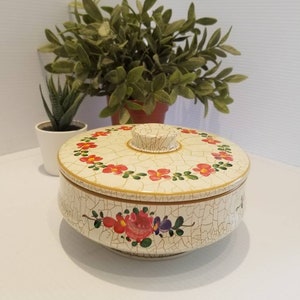 Vintage Floral Tin, Crackle Style, Old Candy Tins, Hand Painted, Country Style Tins, Folk Art Style Tin, Country Decor,  Tin Storage Decor
