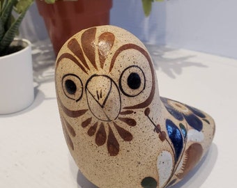 Vintage Tonala Mexico Pottery Owl Statue, Matt Finish, Hand Painted, Tonala Pottery Decor, Mexican Style Decor, Owl Decor, Folk Art Owl