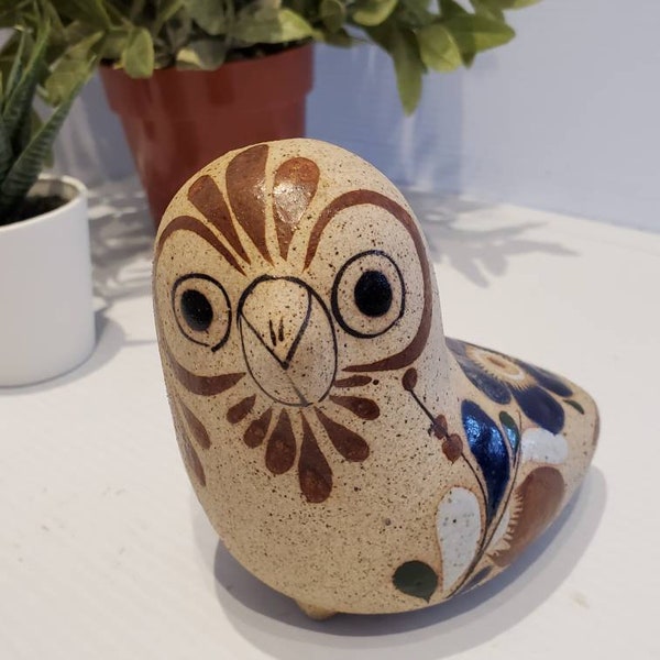 Vintage Tonala Mexico Pottery Owl Statue, Matt Finish, Hand Painted, Tonala Pottery Decor, Mexican Style Decor, Owl Decor, Folk Art Owl