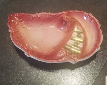 Vintage Pink With Gold Tone  Ceramic Ashtray, Hollywood Regency, Made In Japan, Retro  Ashtrays, Tobacco Collectibles, Mancave Decor, MCM