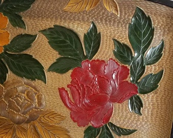 Vintage Plastic Floral Pattern Serving Platter Tray, Nasco