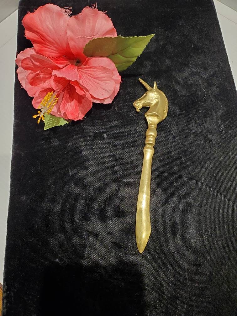 Vintage Solid Brass Unicorn Letter Opener Office Desk Decor Etsy