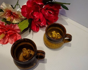 Vintage Set Peek A Boo Pottery Bear Mugs, Handmade Pottery, Bear Dishware, Marked Pottery, Bear Giftware, Bear Coffee Mug Set, Bear Teacups