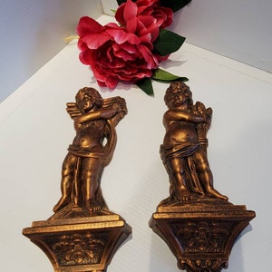Vintage Coppercraft Guild Cherub Wall Hangings, Plastic, Mid Century, Cherub Decor, Victorian Style Decor, Victorian Wall Decor, 70s Decor