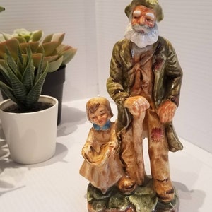 Vintage Porcelain Hobo With Little Girl Figurine, Old Man Pan Handling Statue, Made In Japan,  Porcelain Collectibles, Porcelain Ornaments