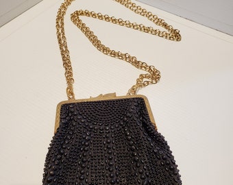 Vintage Black Leni Perez Seed bead Clutch Purse, Black Formal Clutch Purse, Evening Purse, Prom Purse, Goth Purse, Goth Clutch Purse