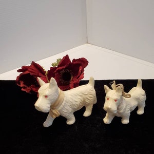 Vintage Set Celluloid Scotty Scottie Dogs Rhinestone Eyes, Scottoe Dog Collectibles, Scottie Dog Figurines, Scottie Dog Decor, Dog Giftware