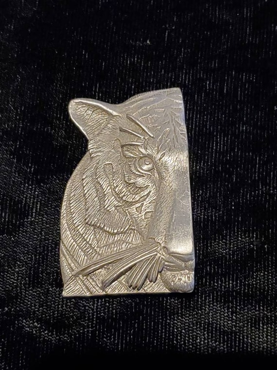 Vintage Jonette Jewelry Tiger Brooche Pin, Pewter 