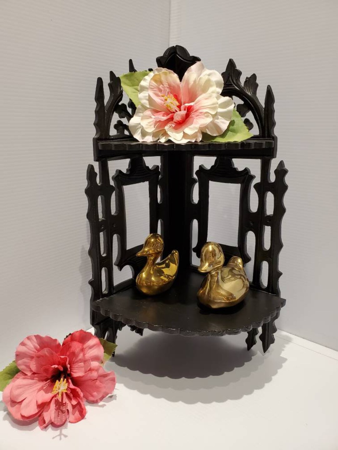 Vintage Victorian Style Black Wood Table Top Corner Shelf Etsy