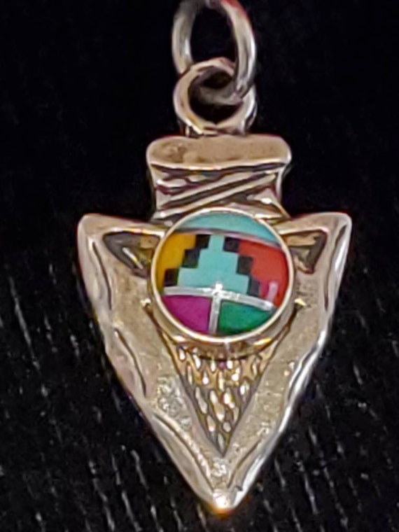 Rare Vintage Native American Navajo Turquoise Inlay Arrowhead Pendant Rare Vintage Native American Navajo Turquoise Inlay Arrowhead Pendant