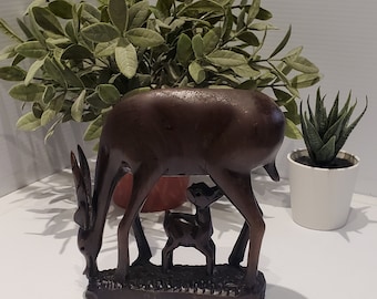Vintage Wood African Gazelle Antelope With Baby Statue, Mid-Century,  Hand Carved, Gazelle Decorations, Mancave Decor, Mother And Baby Deer