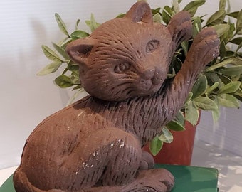 Vintage Cast Iron Cat Doorstop, Brown Cast Iron Stetching Cat Statue, Cat Decor, Cat Giftware, Metal Cat Doorstop, Cat Garden Decor