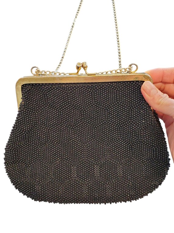 Vintage Black Seed Bead Formal Handbag Clutch, Bl… - image 5