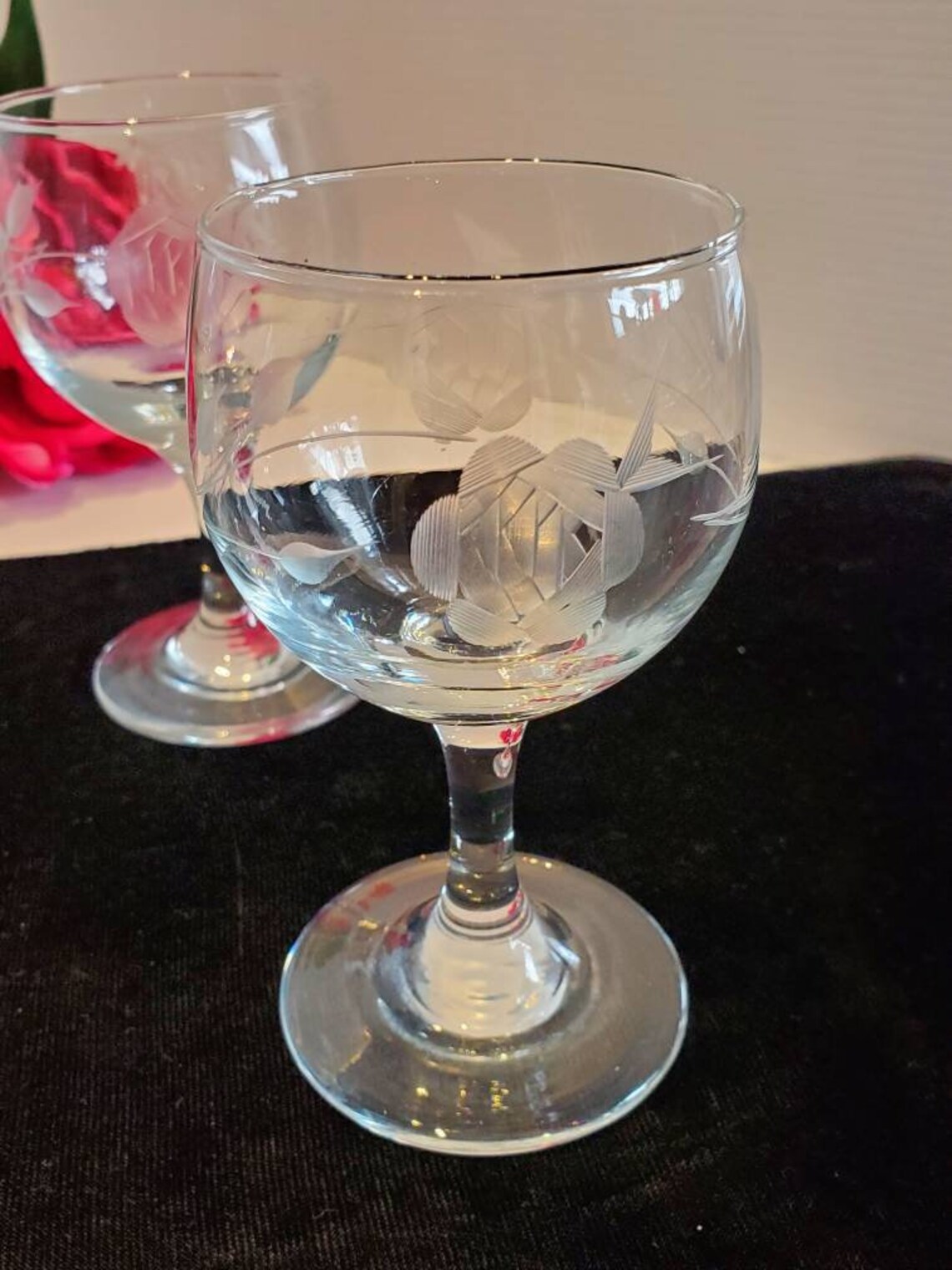 Vintage Rose Wine Cordial Liquor Glasses Etched Roses Clear Etsy