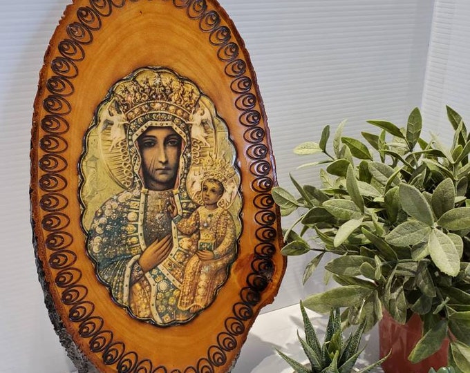 Vintage Pyrography Mary and Jesus Wood Slice, Tree Bark, Artist Signed ...