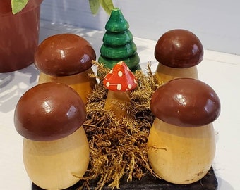 Vintage Wooden Mushroom Tree Sculpture, Wooden Folk Art, Mushroom Decor, Woodlands Sculpture, Hippy Decor, Nature Sculpture, Handmade Art