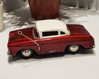 Coche retro de hojalata vintage, coches antiguos en miniatura, vehículos de juguete vintage, coche de juguete de metal rojo y blanco, coches retro coleccionables, juguetes antiguos de hojalata