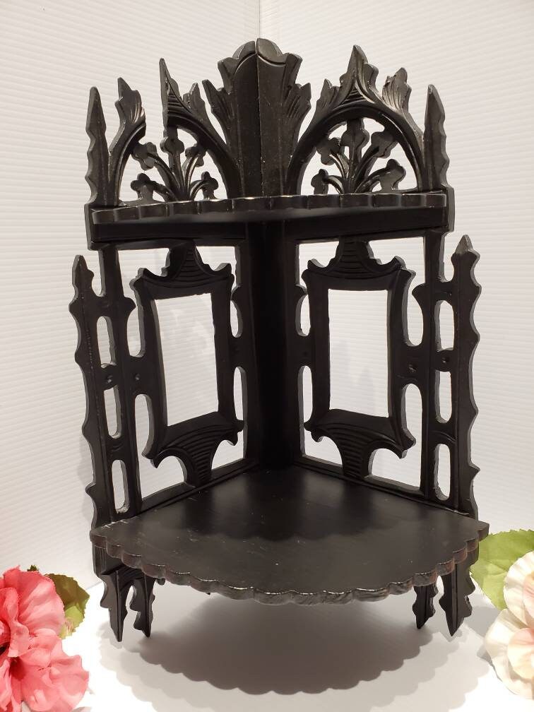 Vintage Victorian Style Black Wood Table Top Corner Shelf Etsy