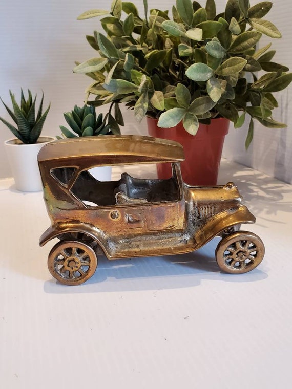 Modellino Auto D'Epoca In Metallo Bronzo - Decorazione Vintage Per Casa E Collezione