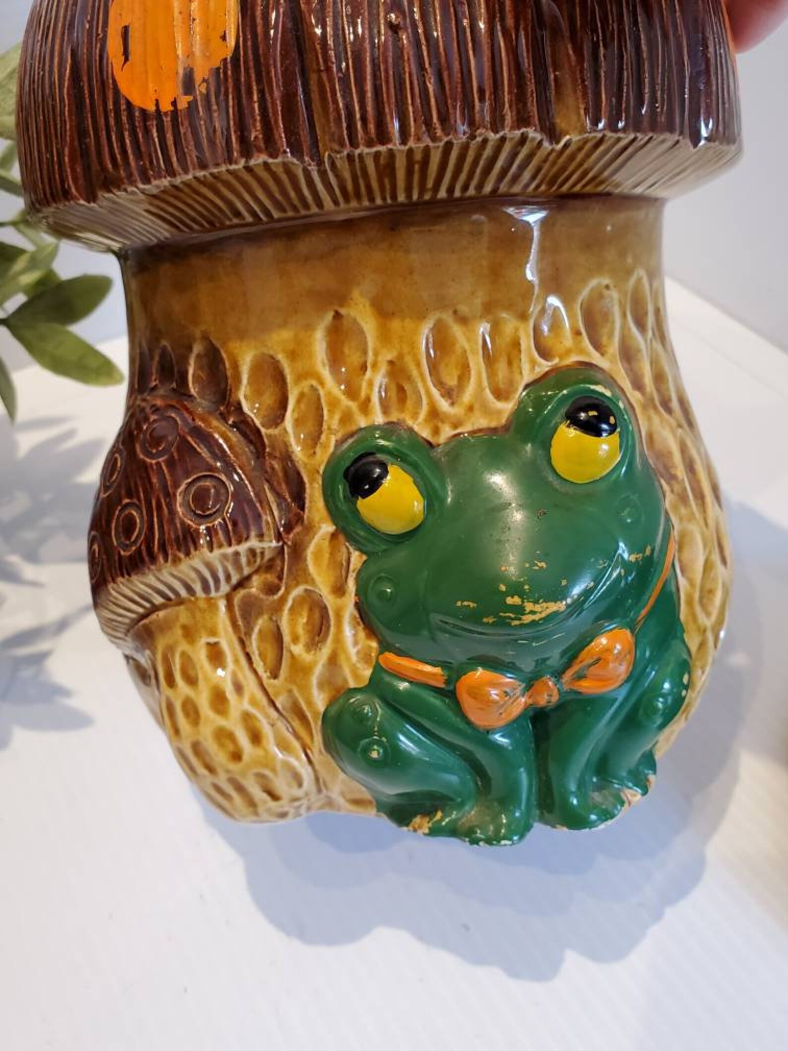 Vintage Ceramic Frog Toadstool Cookie Jar Mid Century Etsy