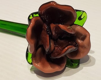 Vintage Blown Glass Murano Long Stem Purple Flower, Purple Art Glass Flower, Decorative Hand Blown Flower, Flower Art Decor, Flower Decor