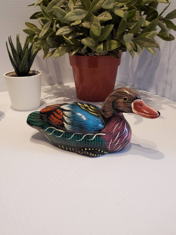 Straw Duck Candle Holder Vintage Duck Figurine Hand Painted 