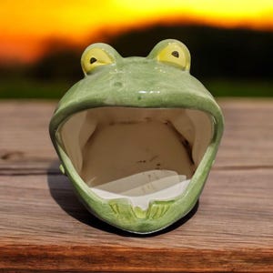 Vintage Green Ceramic Frog Sponge Holder Ashtray, 70s Ceramic Frog, Open Mouth Frog, Frog Decor, Frog Collectables, Frog Giftware,