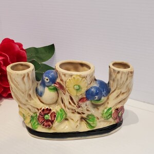 Vintage Three Stem Ceramic Bird Vase, Made In Occupied Japan, Anthropomorphic Bird Vase, Kitsch Japan Vases, Bird Decor, Bird Giftware