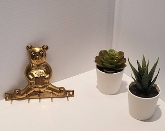 Vintage Brass Teddy Bear Wall Hooks, Bear With Present, Brass Wall Hooks, Bear Wall Key Holder, Brass Nursery Wall Decor, Baby Shower Gifts