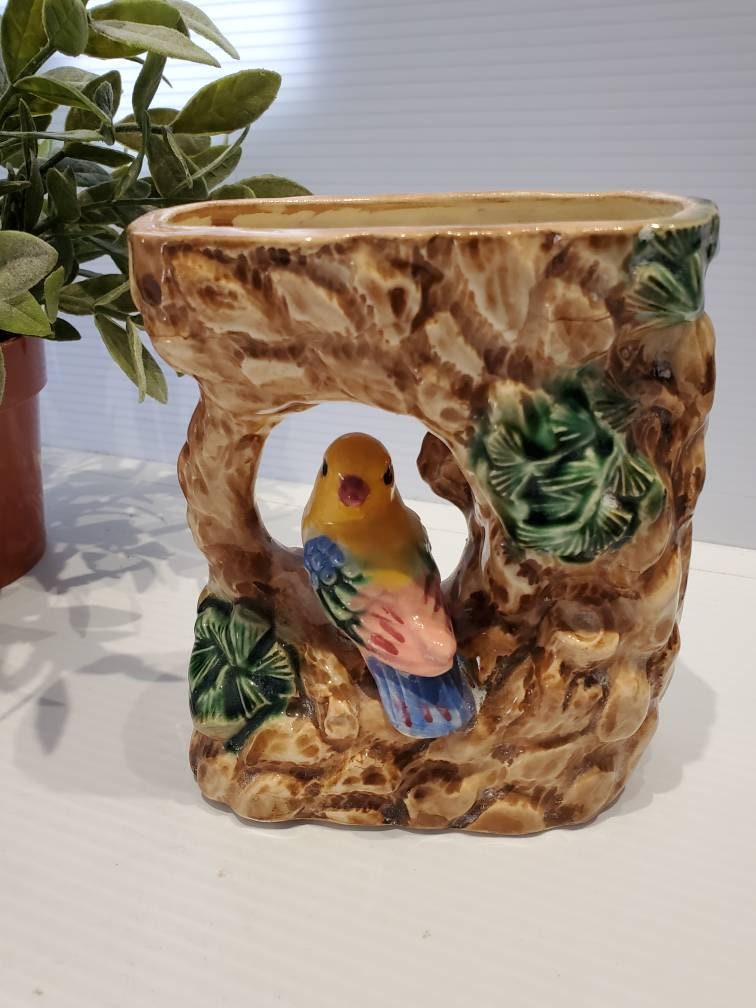 Vintage Ceramic Tree Branch With Bird Planter Pot Florart Etsy