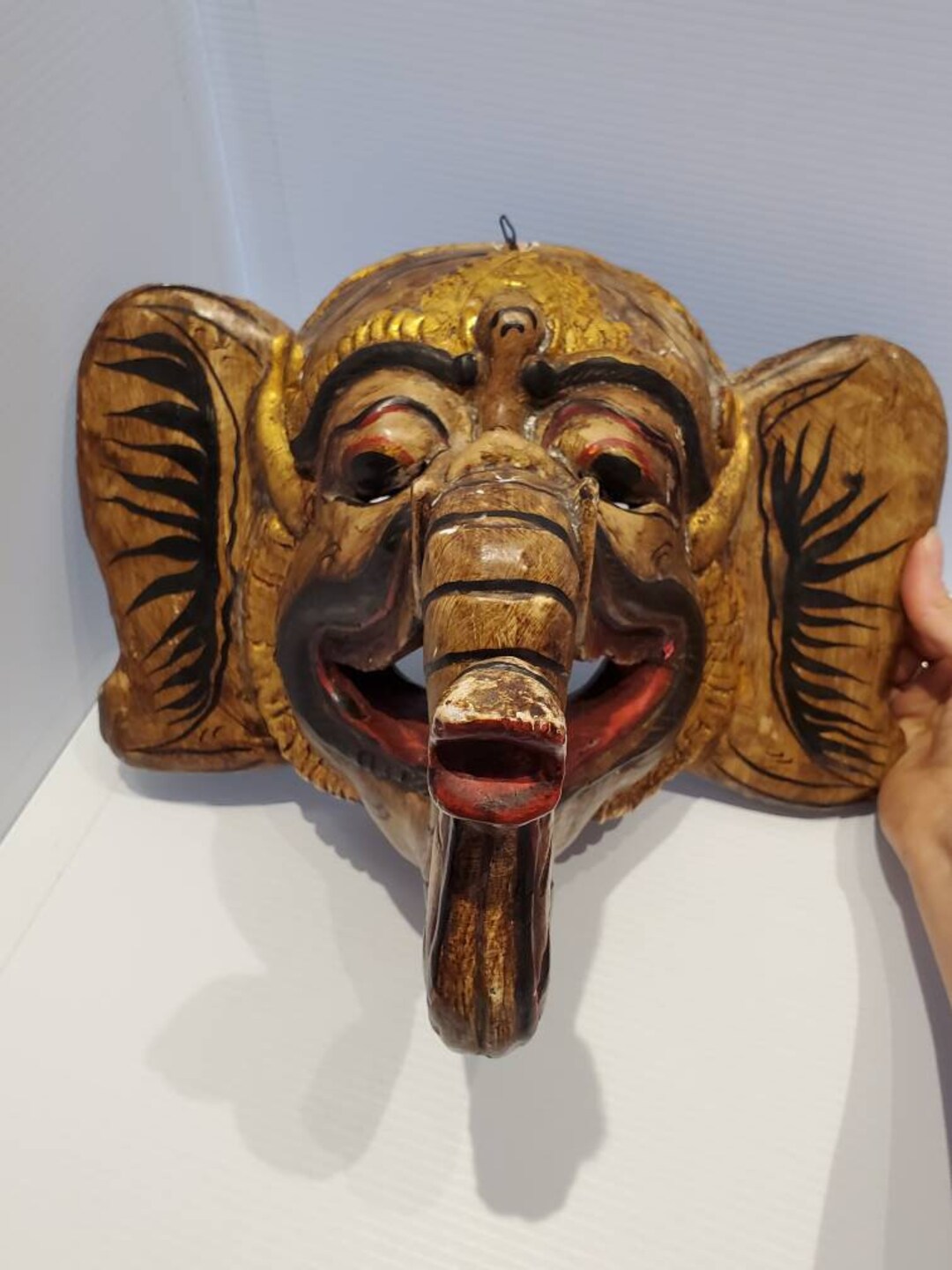 Vintage Hand Carved Wood Indonesian Elephant Wall Mask, Elephant Decor ...