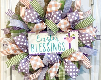 Easter Blessings deco mesh wreath