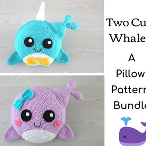 Crochet Pillow Pattern Bundle, Crochet Whale Pillow Pattern, Crochet Narwhal Pillow Pattern, Nursery Decor, INSTANT PDF DOWNLOAD