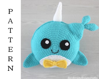 Crochet Narwhal Pillow Pattern, Crochet Whale Pillow Pattern, Crochet Whale Cushion, Crochet Narwhal Cushion, INSTANT PDF DOWNLOAD