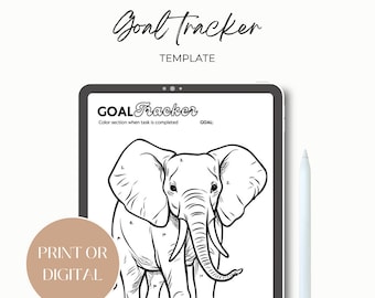 Elephant Goal Tracking Worksheet, productivity planner, smart goal printable, digital goal tracking