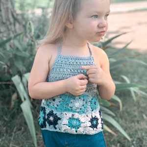 Faye Halter, Simple crochet halter top for little girls, crochet top for toddler pattern, boho baby crochet pdf pattern image 6