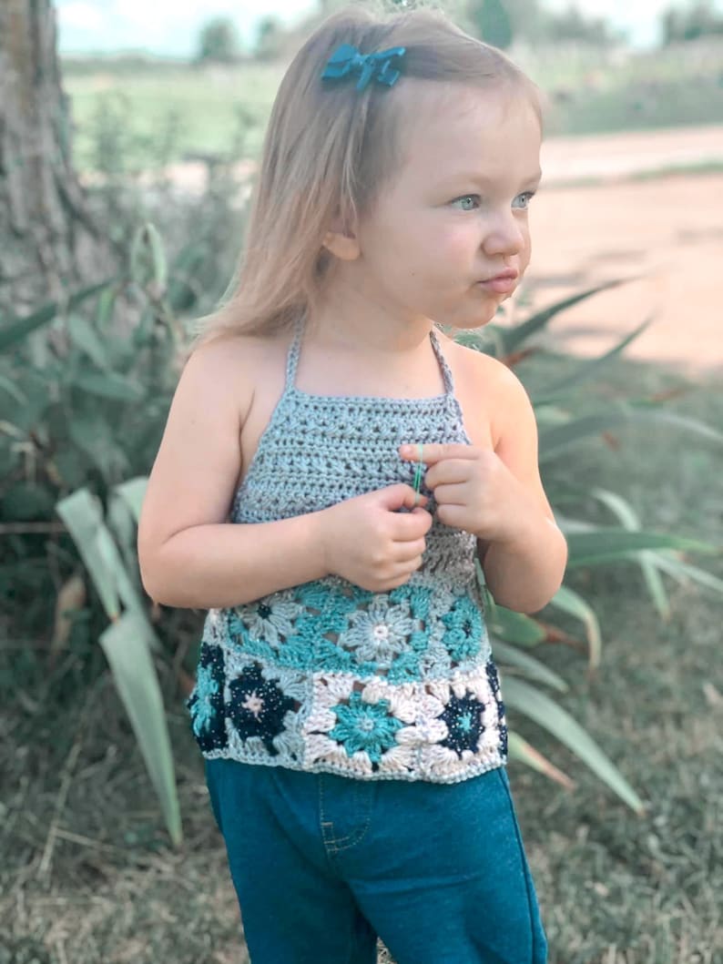 Faye Halter, Simple crochet halter top for little girls, crochet top for toddler pattern, boho baby crochet pdf pattern image 6