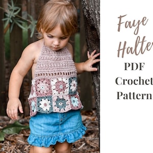 Faye Halter, Simple crochet halter top for little girls, crochet top for toddler pattern, boho baby crochet pdf pattern image 1